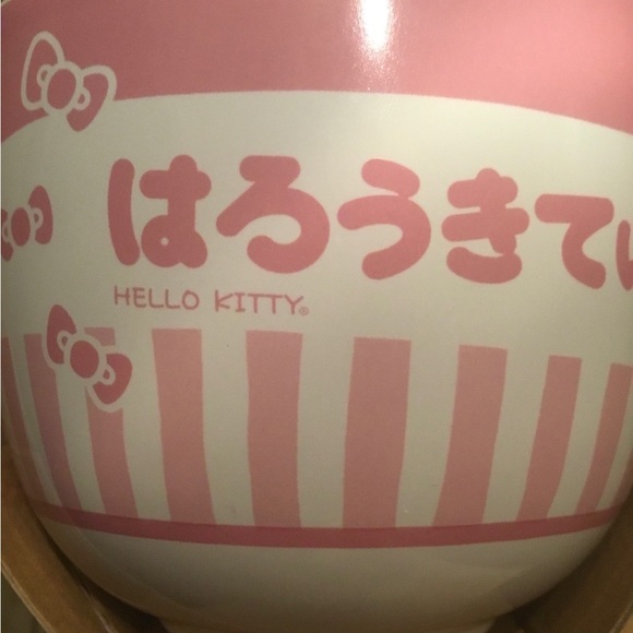 🩷🆕 Sanrio Hello Kitty / Tokyo / Pink Stripes / Ramen Bowl / Chopsticks & Spoon - Picture 5 of 11